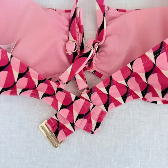 Retro Glam Geometric Pink Bikini Top Vintage Mod Modern Beach Chic Size Medium - Picture 3 of 10